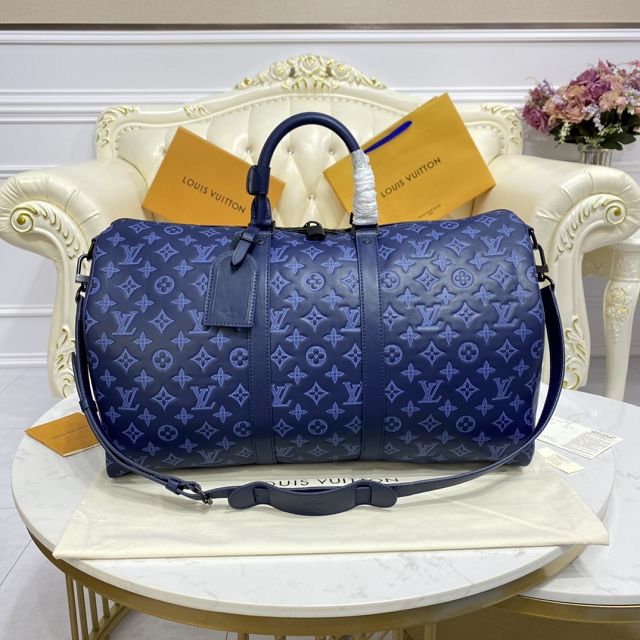 Louis vuitton original monogram calfskin keepall 50 M45731 blue