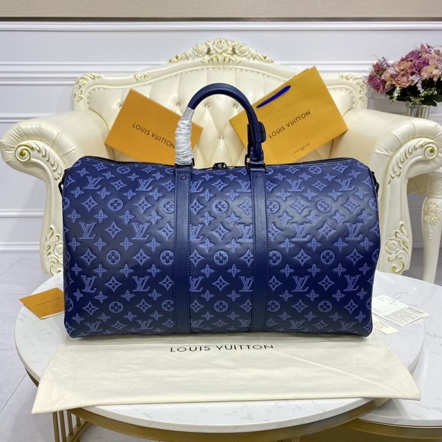 Louis vuitton original monogram calfskin keepall 50 M45731 blue