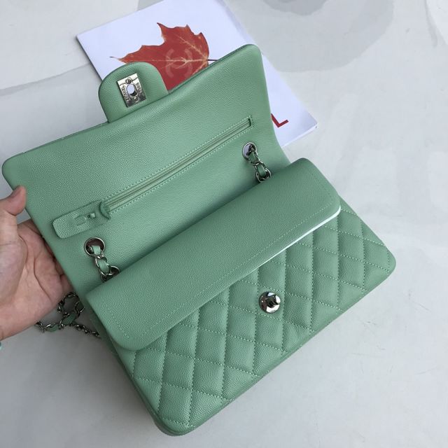 CC original grained calfskin medium flap bag A01112 light green