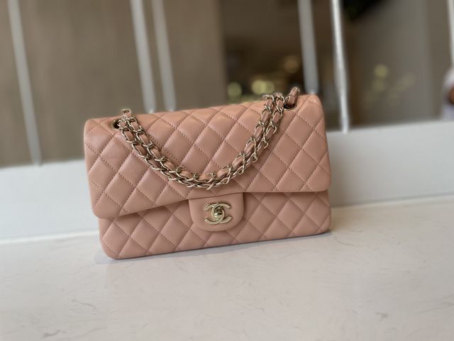 CC original lambskin medium flap bag A01112 light pink