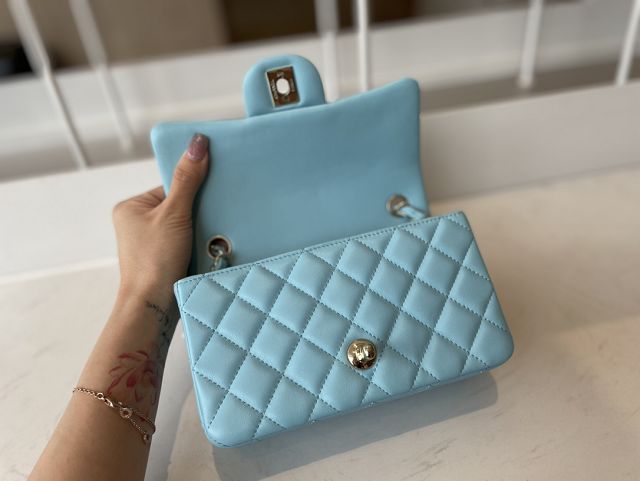 CC original lambskin mini flap bag A69900 sky blue