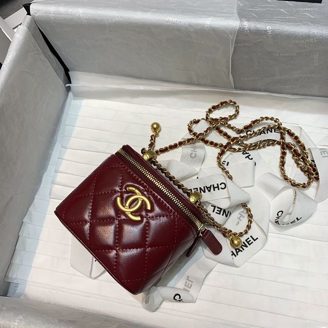 CC original calfskin small vanity with chain AP2292 wine red