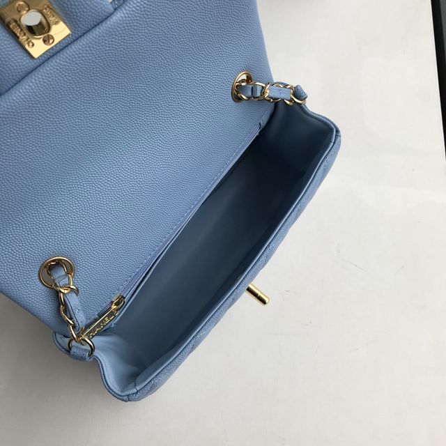 CC original grained calfskin mini flap bag A69900 light blue