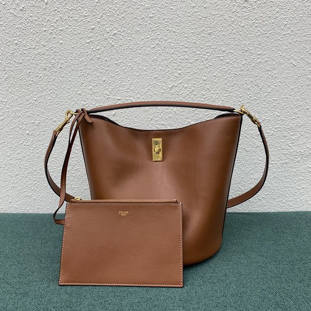 Celine original calfskin bucket 16 bag 195573 tan