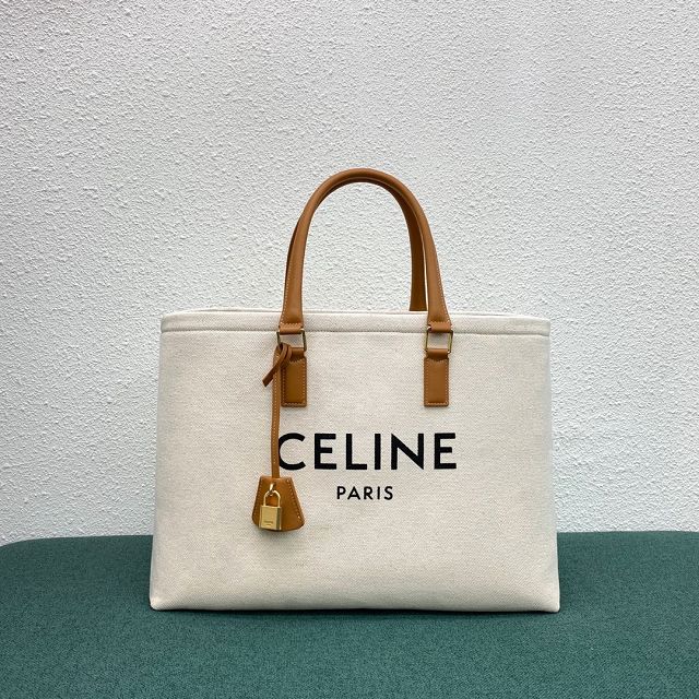 Celine original textile cabas tote 190062 white&tan