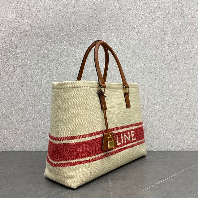 Celine original textile cabas tote 190062 white&red