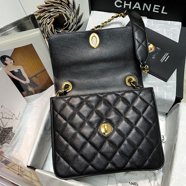 CC original grained calfskin flap bag A01088 black