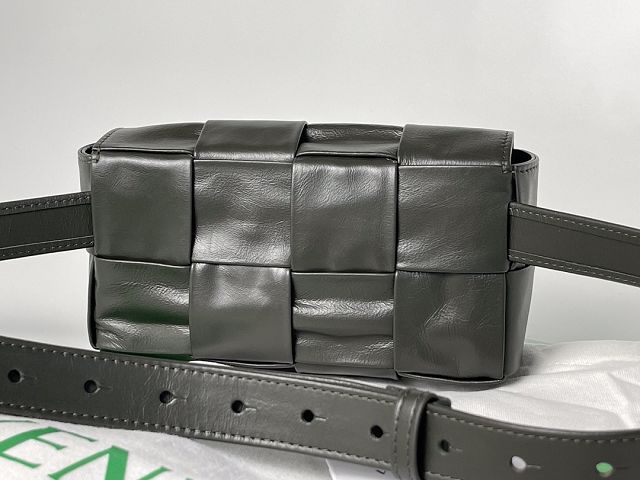 BV original paper calfskin cassette belt bag 651053 dark green