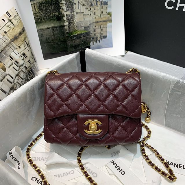 CC original lambskin small flap bag AS1786 bordeaux