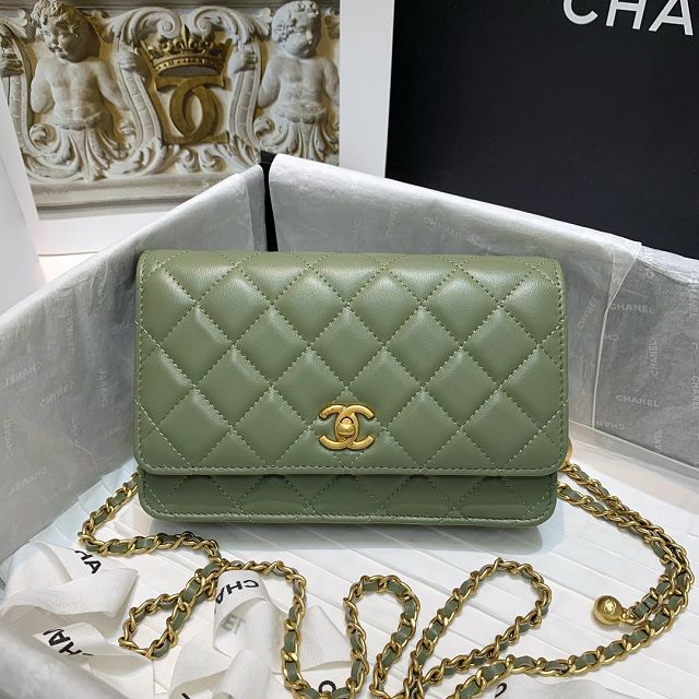 CC original lambskin wallet on chain AP1450 green