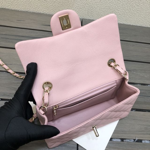 CC original grained calfskin mini flap bag A69900 pink