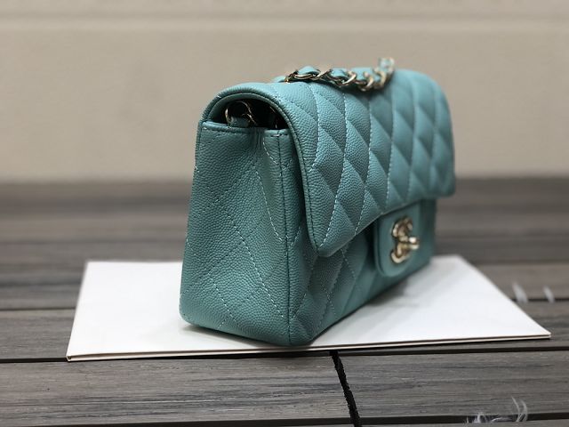 CC original grained calfskin mini flap bag A69900 sky blue