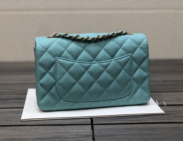 CC original grained calfskin mini flap bag A69900 sky blue