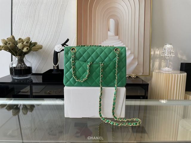 CC original lambskin small flap bag A01113 green