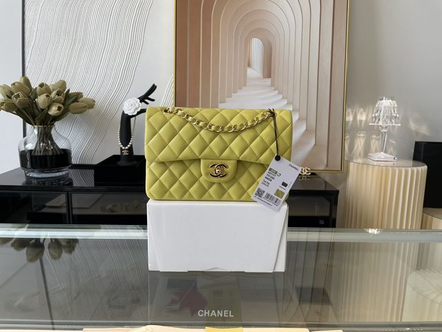 CC original lambskin small flap bag A01113 lemon yellow