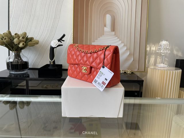 CC original lambskin small flap bag A01113 orange red