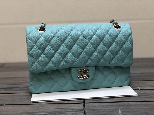 CC original grained calfskin medium flap bag A01112 sky blue