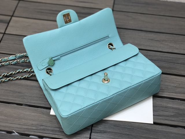 CC original grained calfskin medium flap bag A01112 sky blue