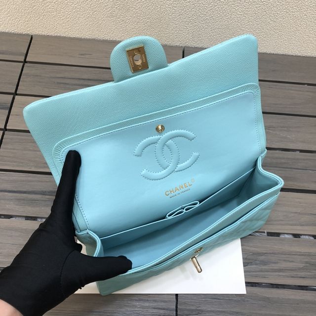 CC original grained calfskin medium flap bag A01112 sky blue