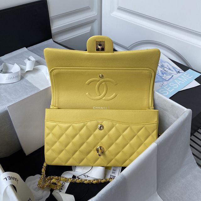 CC original grained calfskin medium flap bag A01112 yellow