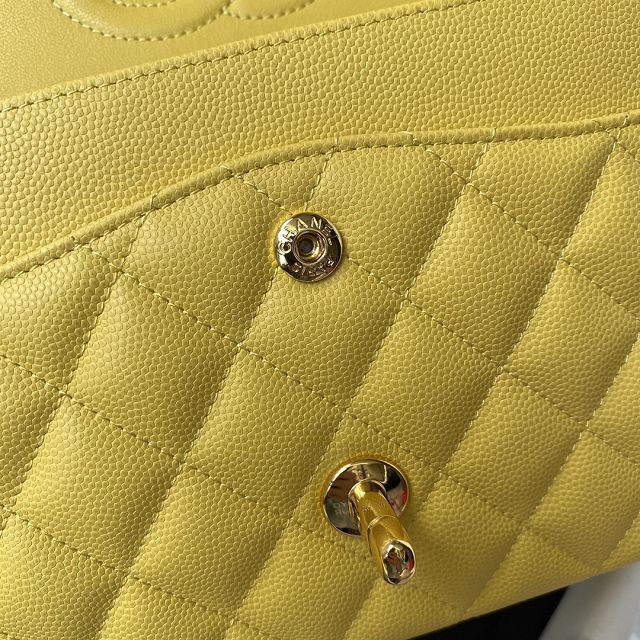 CC original grained calfskin medium flap bag A01112 yellow