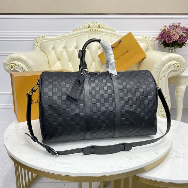 Louis vuitton original damier infini calfskin keepall 45 N41145 black