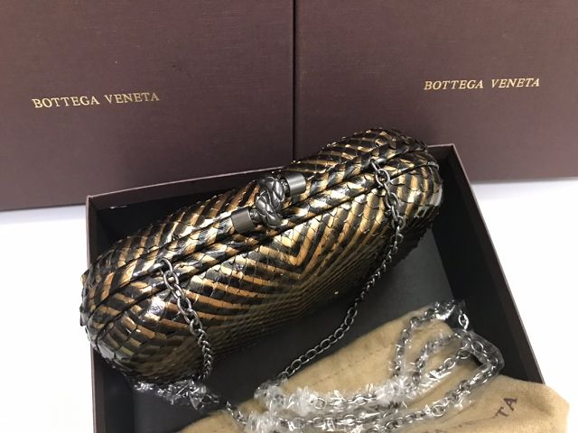 BV original python leather knot clutch 113085 black&gold