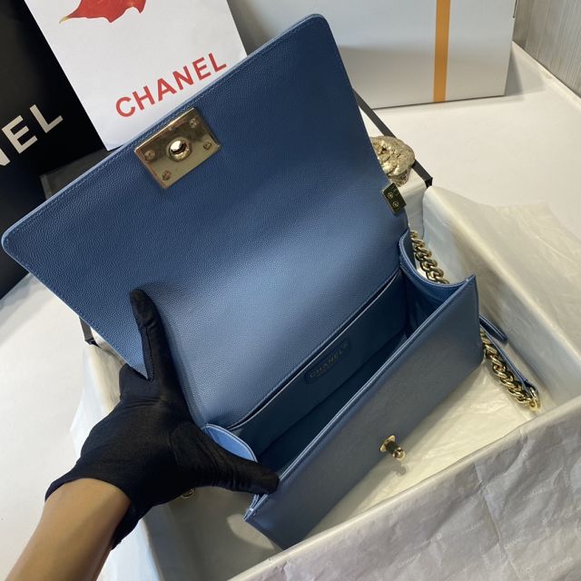 CC original grained calfskin medium boy handbag A67086-2 blue