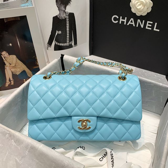 CC original lambskin medium flap bag A01112 sky blue