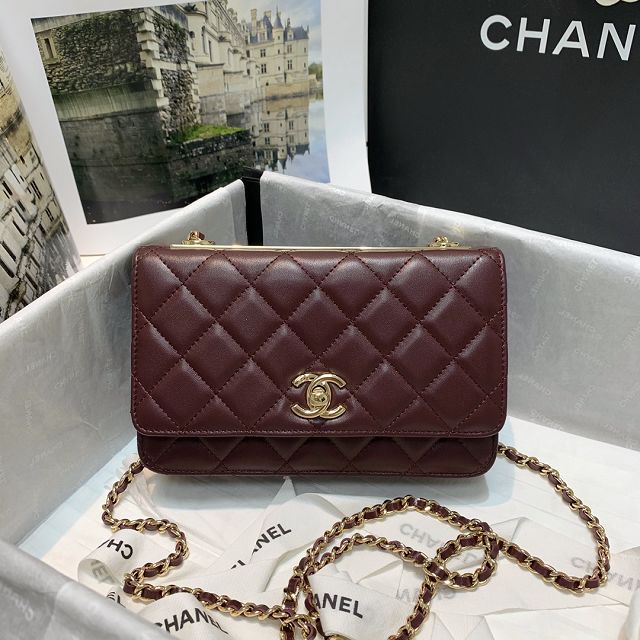 CC original lambskin wallet on chain 80982 wine