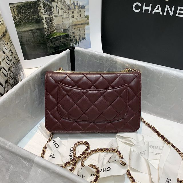 CC original lambskin wallet on chain 80982 wine