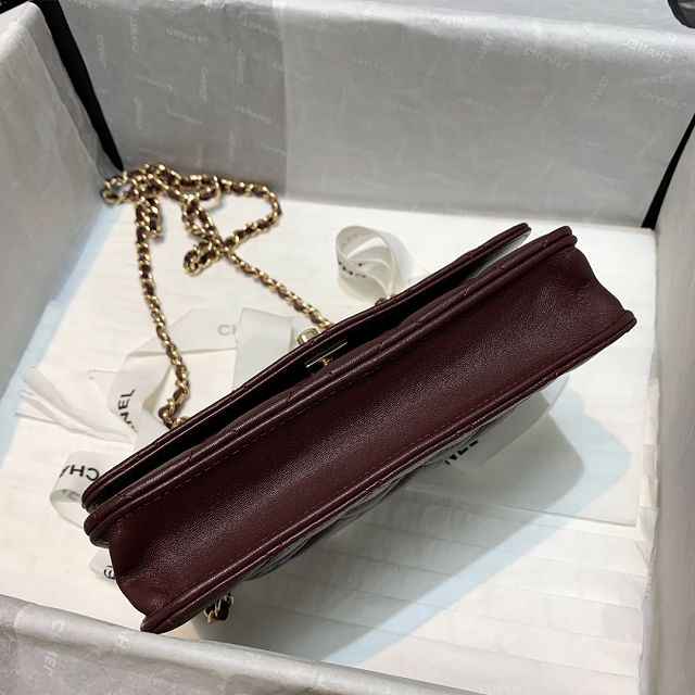 CC original lambskin wallet on chain 80982 wine