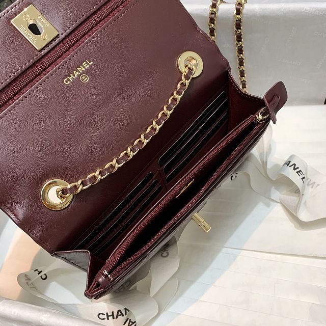 CC original lambskin wallet on chain 80982 wine