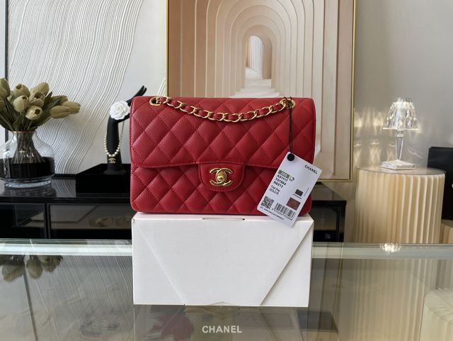 CC original grained calfskin small flap bag A01113 red