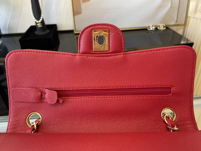 CC original grained calfskin small flap bag A01113 red