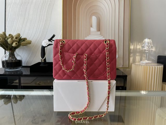 CC original grained calfskin small flap bag A01113 rose red