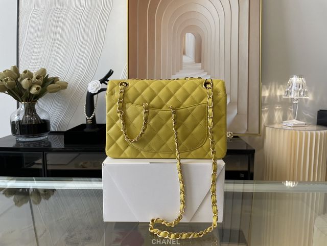 CC original grained calfskin small flap bag A01113 yellow