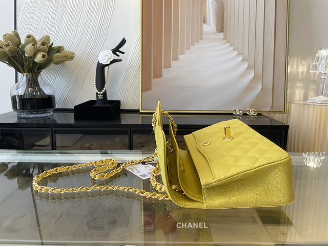 CC original grained calfskin small flap bag A01113 yellow