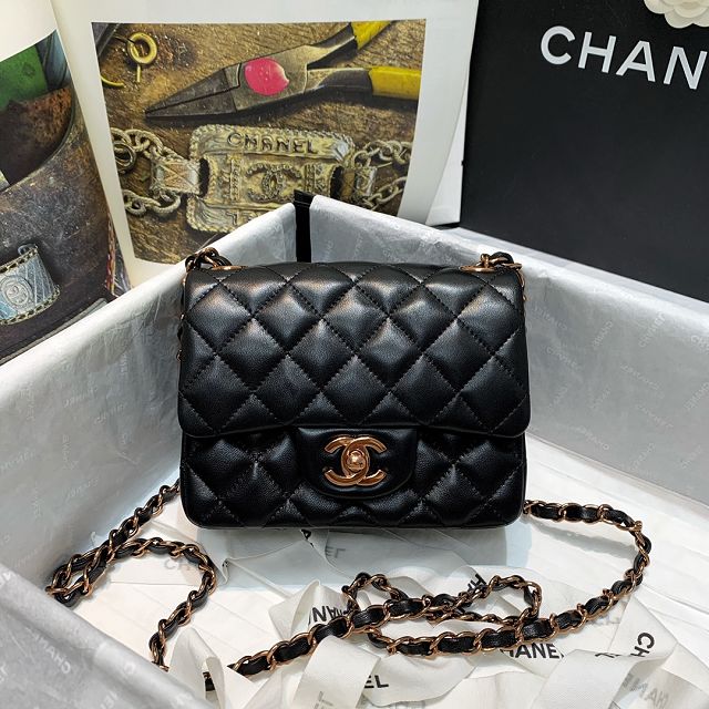 CC original lambskin mini flap bag A35200 black(rose gold)