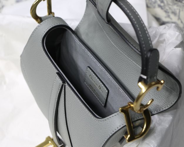 Dior original grained calfskin mini saddle bag M0447 grey