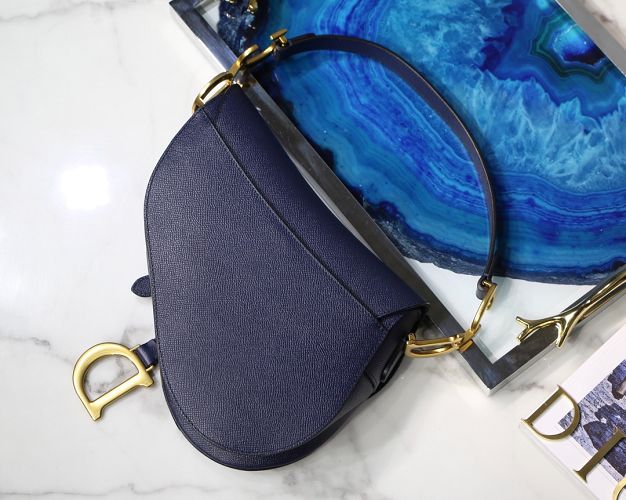 Dior original grained calfskin saddle bag M0446 navy blue