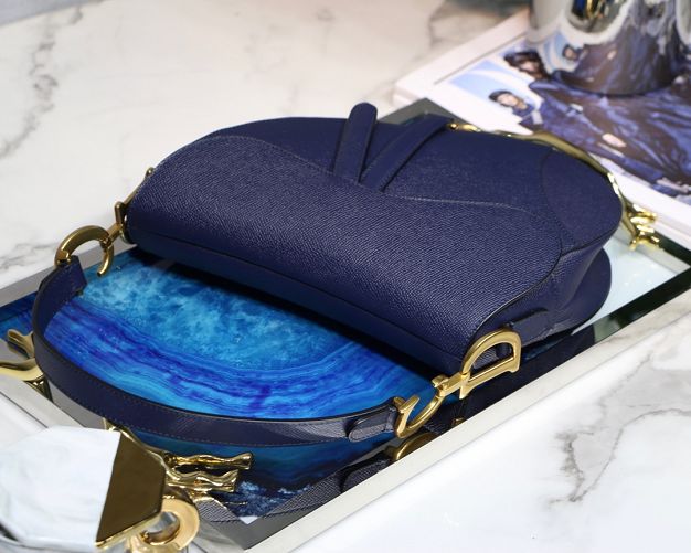 Dior original grained calfskin saddle bag M0446 navy blue