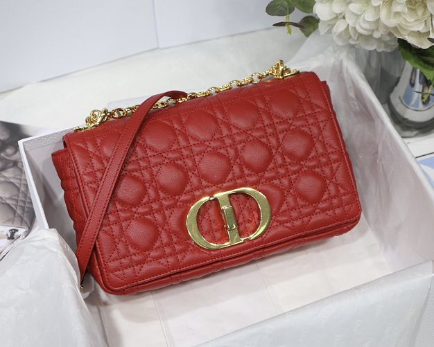 Dior original calfskin medium caro bag M9242 red