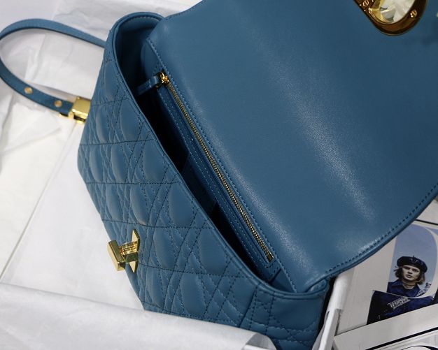 Dior original calfskin medium caro bag M9242 steel blue