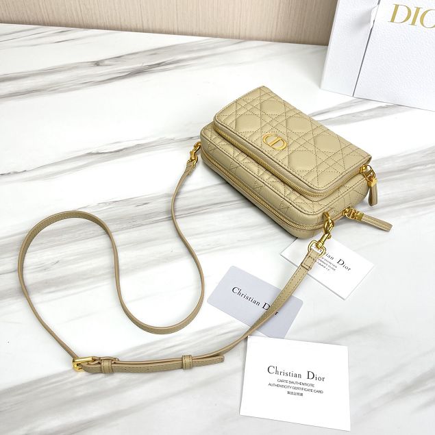 Dior original calfskin caro double pouch S5037 apricot