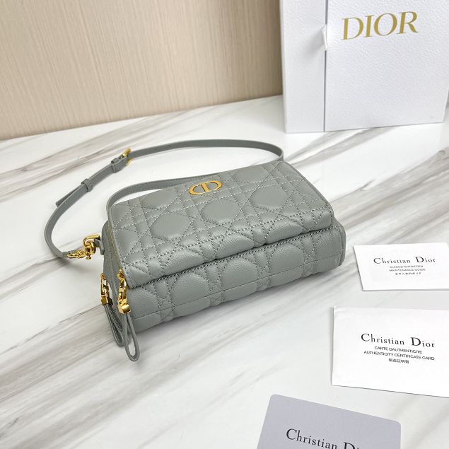 Dior original calfskin caro double pouch S5037 grey