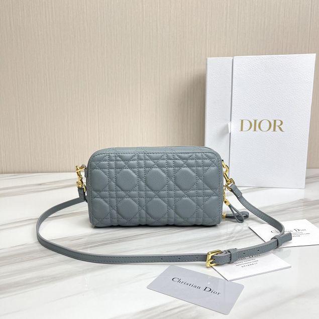 Dior original calfskin caro double pouch S5037 light blue