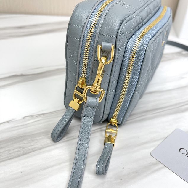 Dior original calfskin caro double pouch S5037 light blue