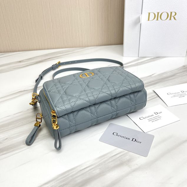 Dior original calfskin caro double pouch S5037 light blue