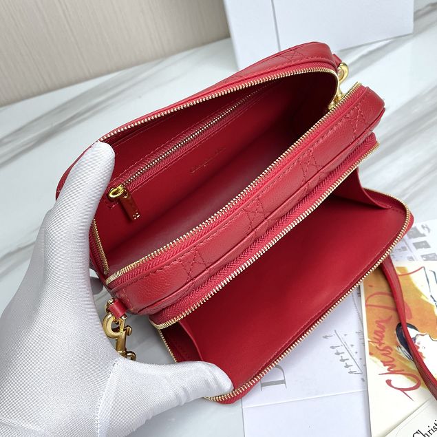 Dior original calfskin caro double pouch S5037 red